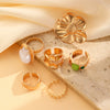 Baroque Pearl Flower Pleated Metal Lava Ring For Women Retro Fashion With Electroplating Geometric Pattern And Mixed Materials