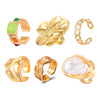 Baroque Pearl Flower Pleated Metal Lava Ring For Women Retro Fashion With Electroplating Geometric Pattern And Mixed Materials