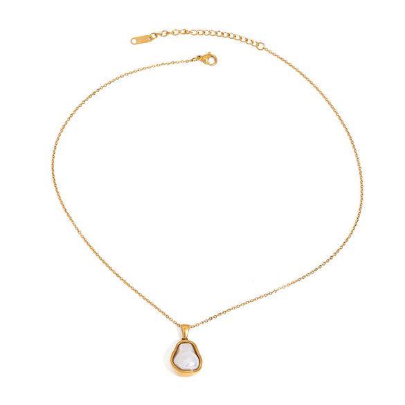 Baroque Pearl Necklace In Stainless Steel And Titanium Steel With Geometric Design And Electroplating Treatment