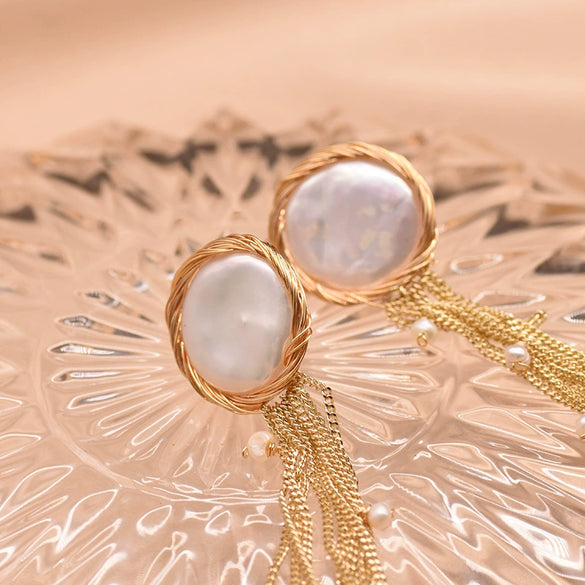 Baroque Pearl Tassel Earrings With 925 Silver Needle Retro Niche Temperament Jewelry For Women Original Design Geometric Shape Natural Pearl Wholesale
