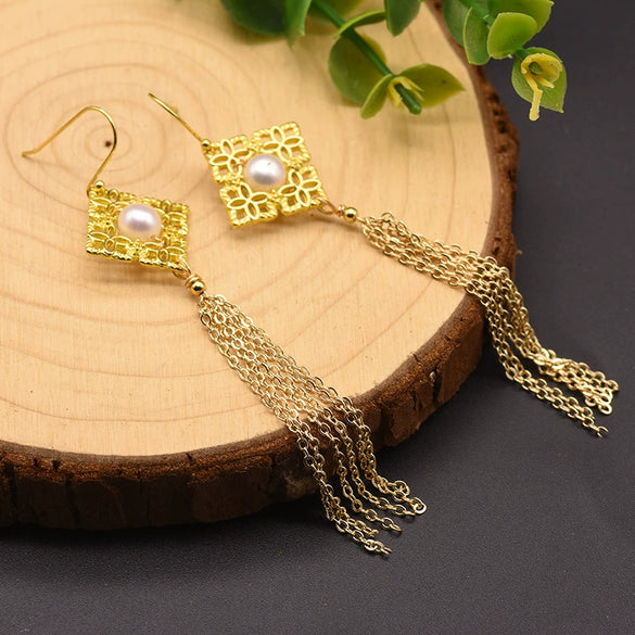 Baroque Pearl Tassel Earrings With 925 Silver Needle Retro Niche Temperament Jewelry For Women Original Design Geometric Shape Natural Pearl Wholesale