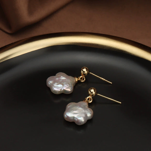 Baroque Plum Blossom Natural Freshwater Pearl Earrings S925 Silver Needle