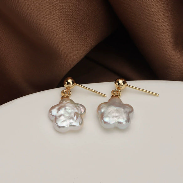 Baroque Plum Blossom Natural Freshwater Pearl Earrings S925 Silver Needle