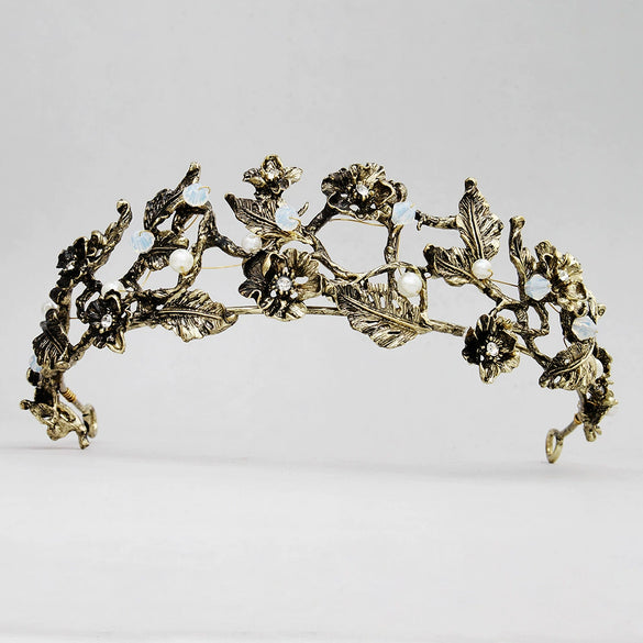 Baroque Retro Crown Alloy Flower Headband Electroplated Bridal Hair Accessory For Women