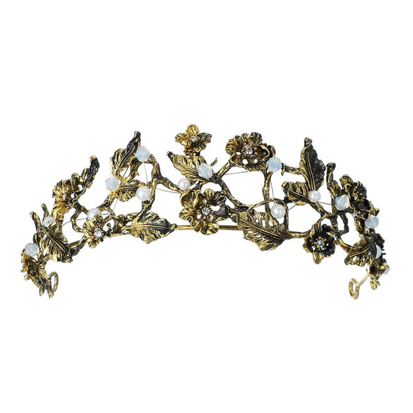 Baroque Retro Crown Alloy Flower Headband Electroplated Bridal Hair Accessory For Women