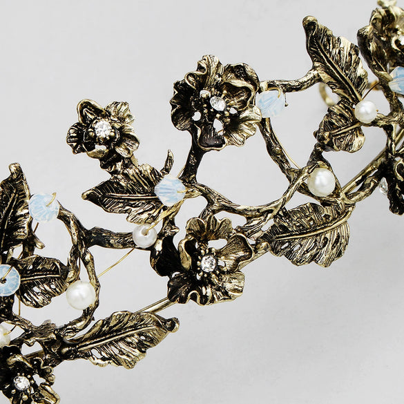 Baroque Retro Crown Alloy Flower Headband Electroplated Bridal Hair Accessory For Women
