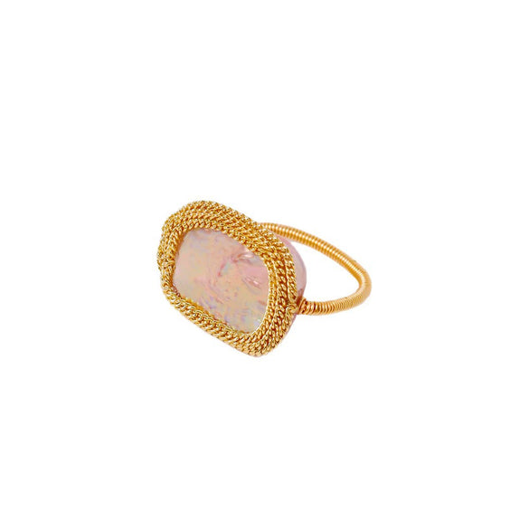 Baroque Ring Natural Freshwater Pearl Flower Handmade Women's Jewelry