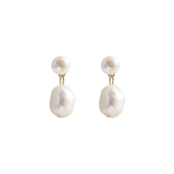 Baroque Stud Earrings S925 Sterling Silver Needle Freshwater Pearl Geometric Diamond