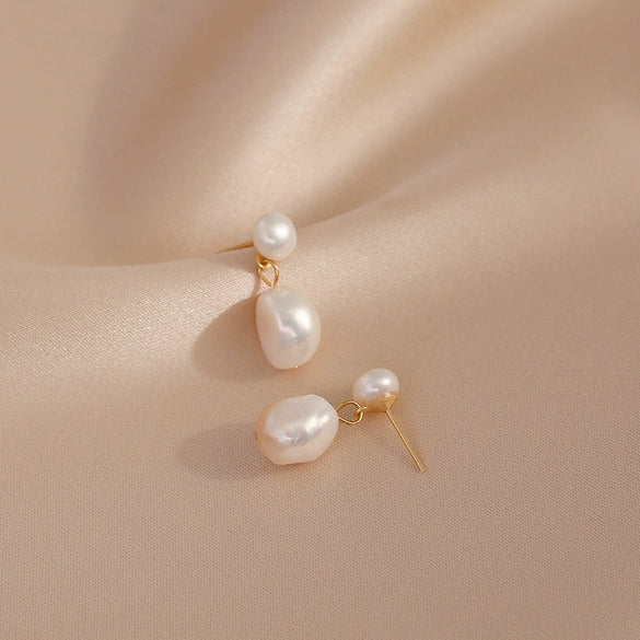 Baroque Stud Earrings S925 Sterling Silver Needle Freshwater Pearl Geometric Diamond