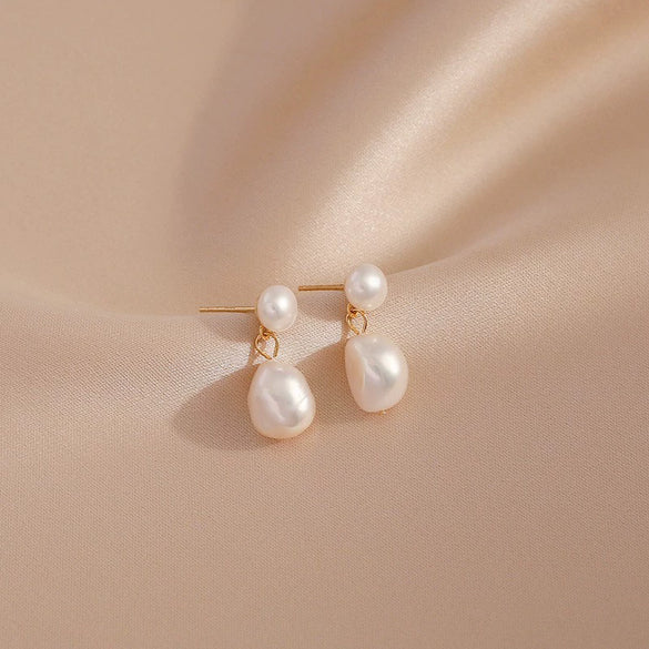 Baroque Stud Earrings S925 Sterling Silver Needle Freshwater Pearl Geometric Diamond