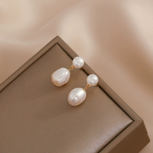 Baroque Stud Earrings S925 Sterling Silver Needle Freshwater Pearl Geometric Diamond