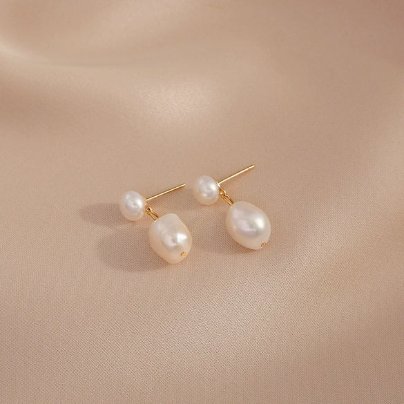 Baroque Stud Earrings S925 Sterling Silver Needle Freshwater Pearl Geometric Diamond