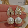Baroque Style Copper Imitation Pearl Earrings With Wheat Zircon And Flowers Leaves Pattern For Women