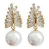Baroque Style Copper Imitation Pearl Earrings With Wheat Zircon And Flowers Leaves Pattern For Women