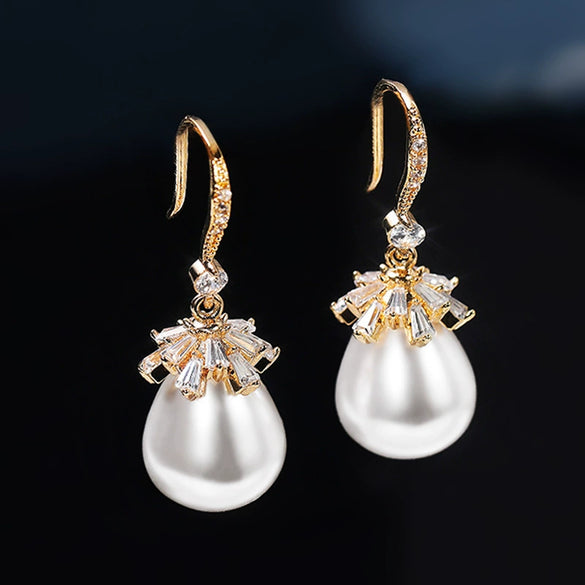 Baroque Style Earrings Copper Artificial Pearl Geometric