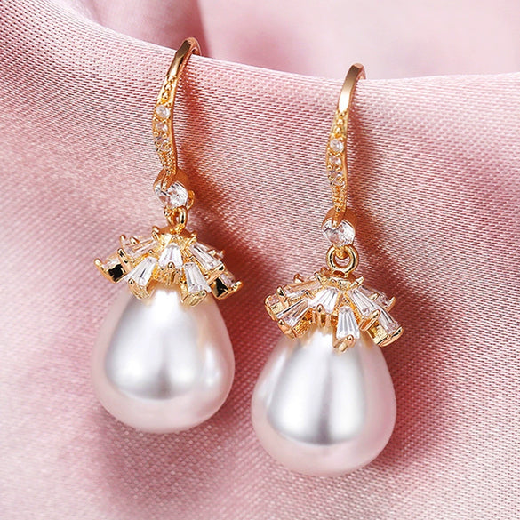 Baroque Style Earrings Copper Artificial Pearl Geometric