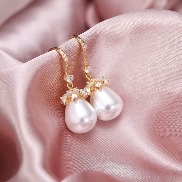 Baroque Style Earrings Copper Artificial Pearl Geometric