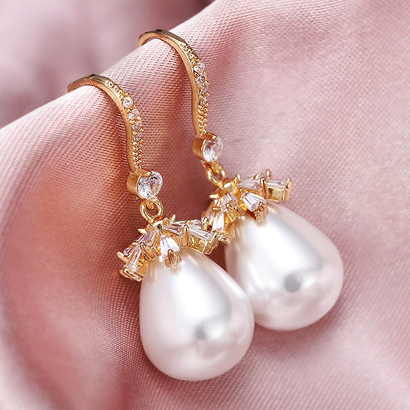 Baroque Style Earrings Copper Artificial Pearl Geometric