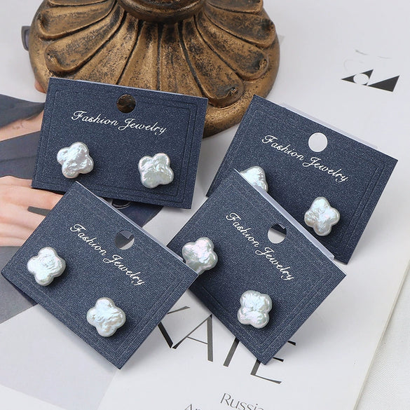 Baroque Style Freshwater Pearl 925 Silver Needle Four Leaf Clover Earrings For Women
