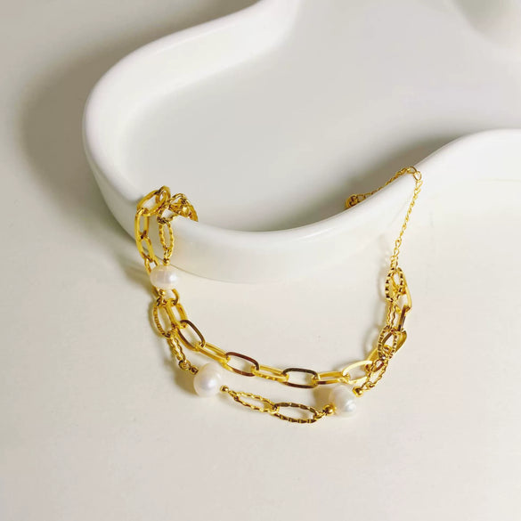Baroque Style Freshwater Pearl Stainless Steel Jewelry Bracelet With Electroplating