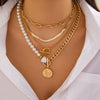 Baroque Style Geometric Metal And Imitation Pearl Clavicle Chain Necklace With Alloy Pendant And Electroplating
