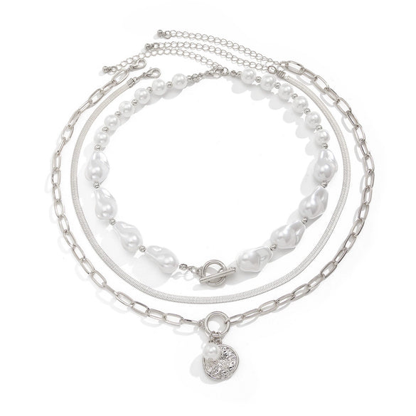 Baroque Style Geometric Metal And Imitation Pearl Clavicle Chain Necklace With Alloy Pendant And Electroplating