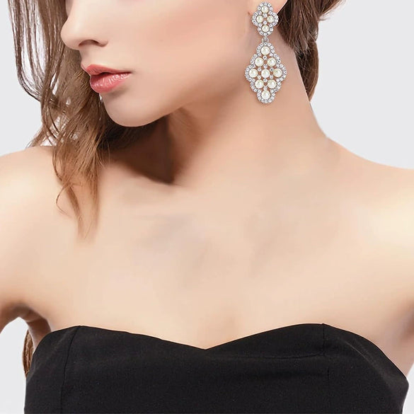 Baroque Style Geometric Rhombus Copper Earrings For Women