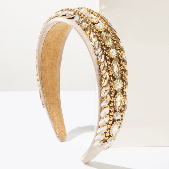 Baroque Style Headband With Imitation Pearls And Diamonds