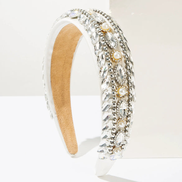 Baroque Style Headband With Imitation Pearls And Diamonds