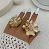Baroque Style Metal Imitation Pearl Pleated Flower Ring For Women With Electroplating