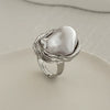 Baroque Style Metal Imitation Pearl Pleated Flower Ring For Women With Electroplating