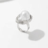 Baroque Style Metal Imitation Pearl Pleated Flower Ring For Women With Electroplating