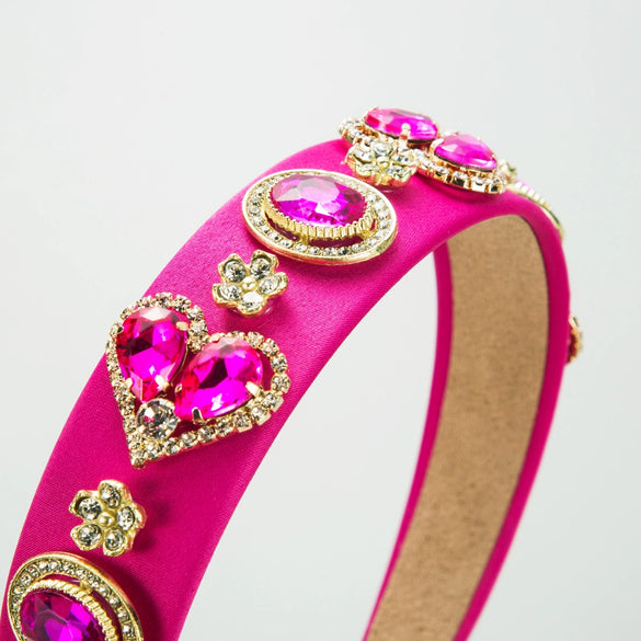 Baroque Style Rhinestone Glass Drill Heart Headband For Women