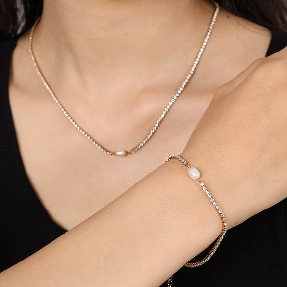Baroque Style 316L Stainless Steel Necklace And Jewelry With Electroplating Treatment Pearl Rhinestone Design