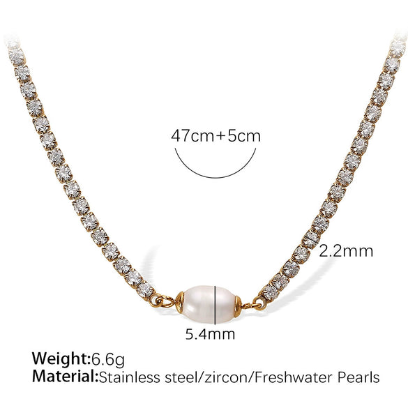 Baroque Style 316L Stainless Steel Necklace And Jewelry With Electroplating Treatment Pearl Rhinestone Design