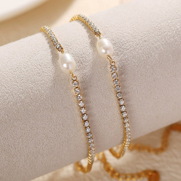 Baroque Style 316L Stainless Steel Necklace And Jewelry With Electroplating Treatment Pearl Rhinestone Design