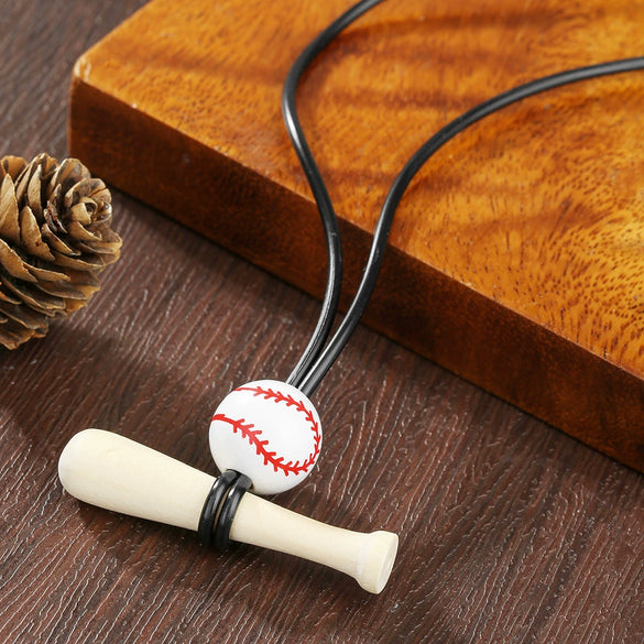 Baseball Bat Pendant Necklace Wooden Leather Stone Geometric Handmade Unisex