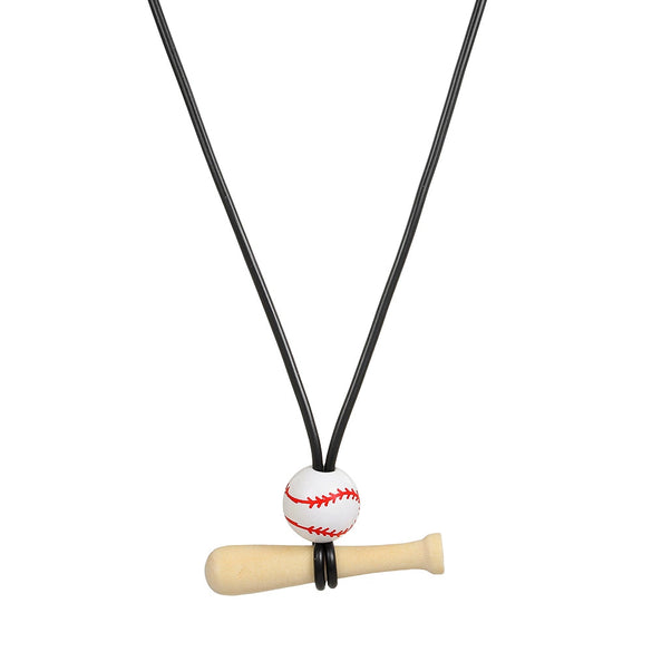 Baseball Bat Pendant Necklace Wooden Leather Stone Geometric Handmade Unisex