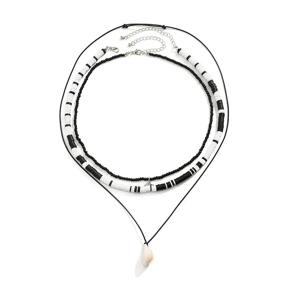 Basic Bohemian Geometric Seed Bead Shell Soft Clay Beaded Men'S Three Layer Necklace