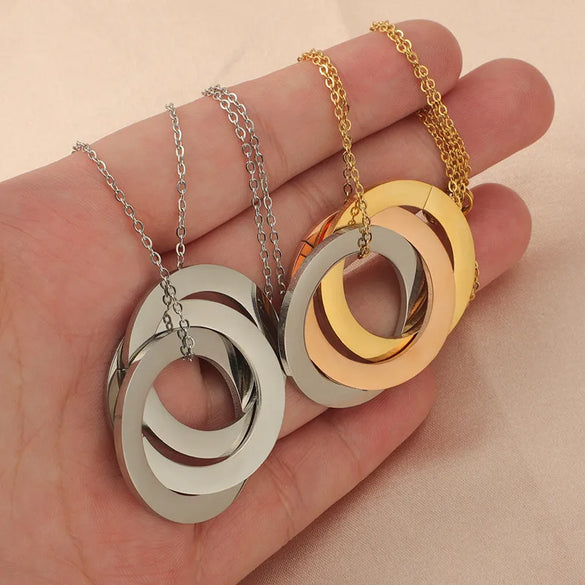 Wholesale Jewelry Basic Classic Style Geometric Customization Laser Engraving Stainless Steel 18K Gold Plated Pendant Necklace