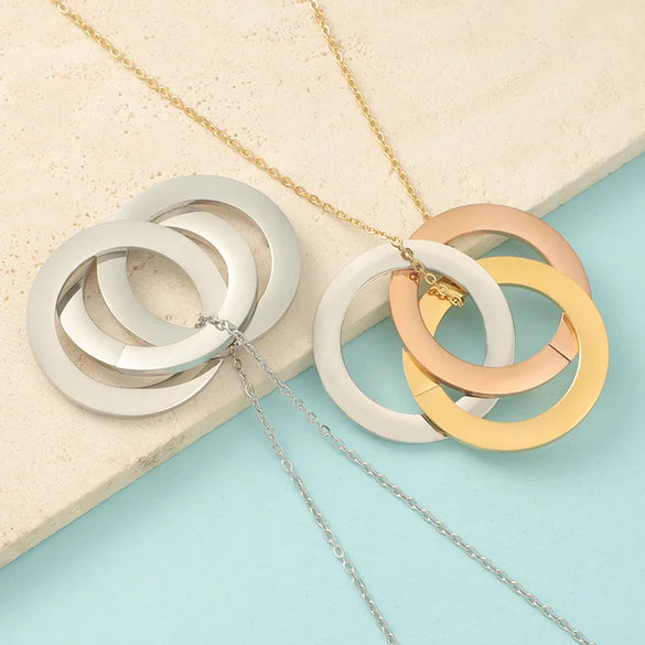 Wholesale Jewelry Basic Classic Style Geometric Customization Laser Engraving Stainless Steel 18K Gold Plated Pendant Necklace