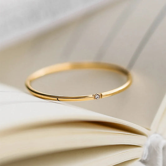 Basic Fashion Geometric Stainless Steel Plating Artificial Diamond Rings