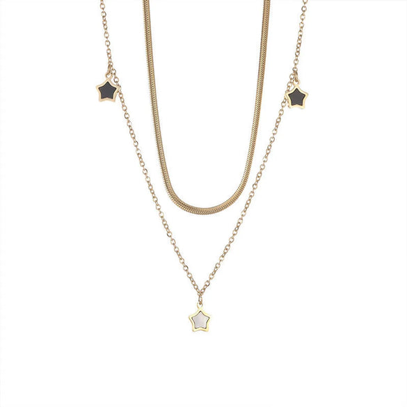 Basic Lady Classic Style Pentagram Titanium Steel Plating 18k Gold Plated Bracelets Necklace