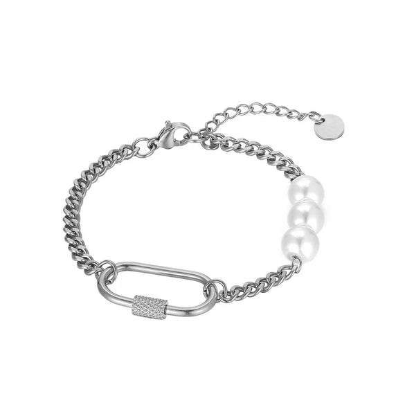 Wholesale Jewelry Basic Modern Style Geometric 304 Stainless Steel Imitation Pearl 18K Gold Plated Plating Bracelets