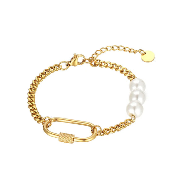Wholesale Jewelry Basic Modern Style Geometric 304 Stainless Steel Imitation Pearl 18K Gold Plated Plating Bracelets