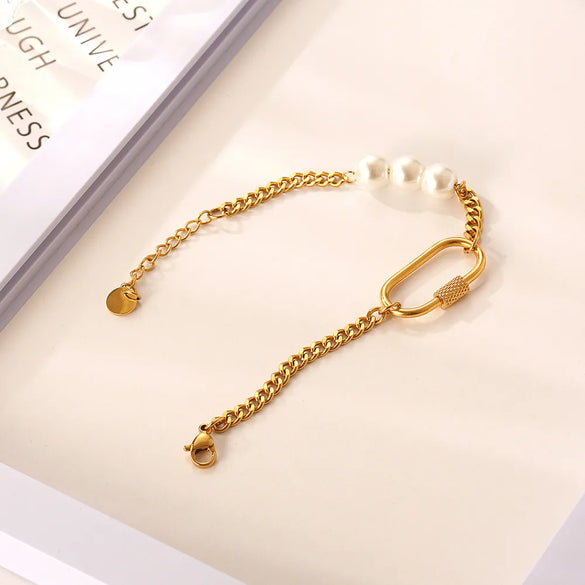 Wholesale Jewelry Basic Modern Style Geometric 304 Stainless Steel Imitation Pearl 18K Gold Plated Plating Bracelets