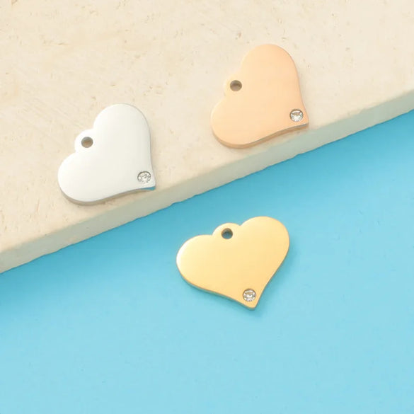 1 Piece Titanium Steel Zircon 18K Gold Plated Customization Laser Engraving Heart Shape