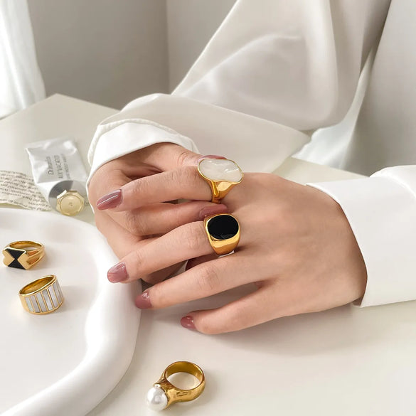 Basic Retro Geometric Titanium Steel Epoxy Plating Rings