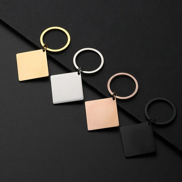 Basic Simple Style Square Customization Laser Engraving 201 Stainless Steel Plating Unisex Bag Pendant Keychain