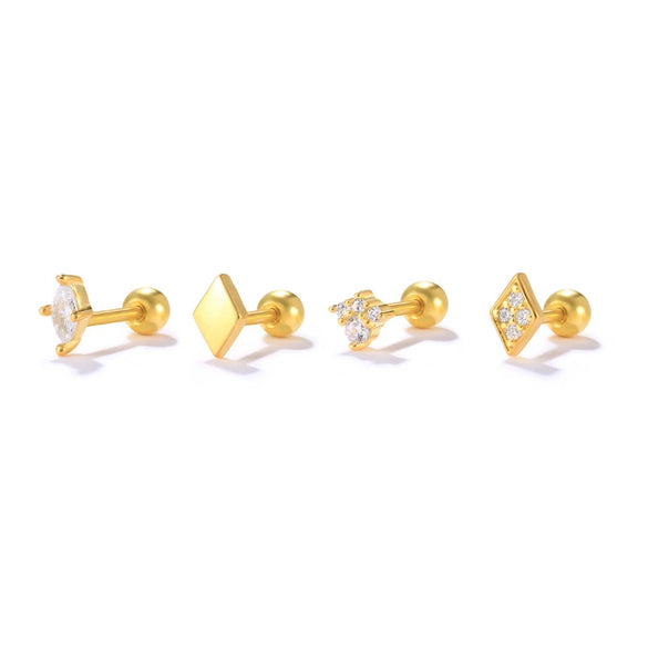 Basic Stacked Threepiece Set Of Sterling Silver Earrings With Stars And Love Shapes Electroplated